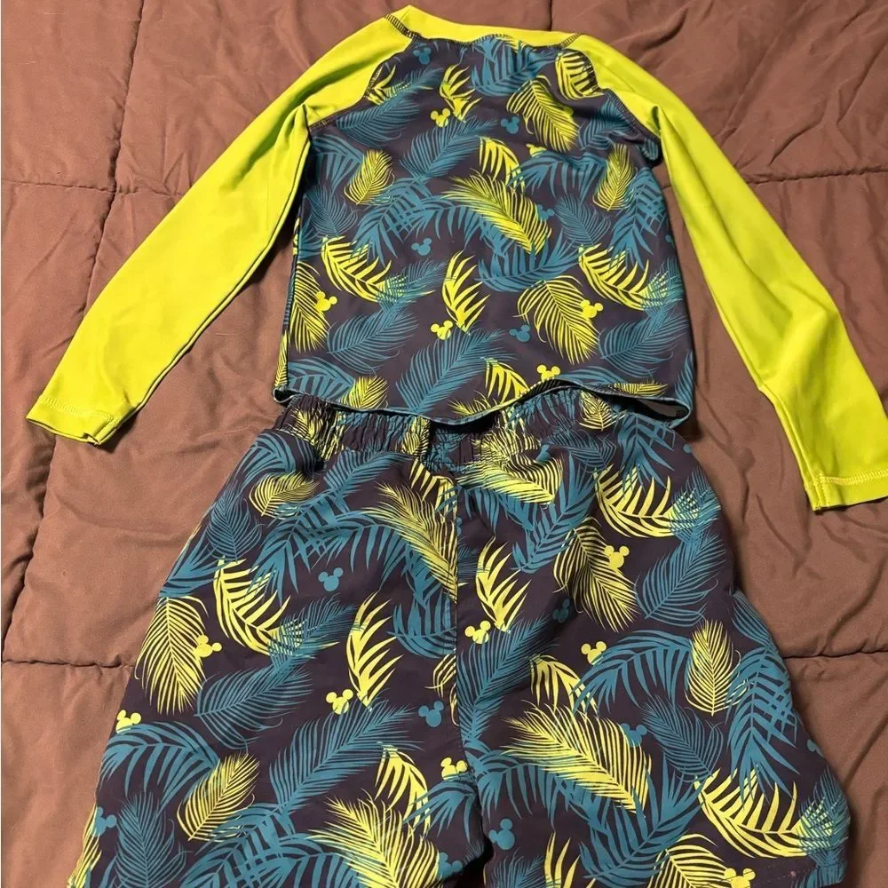 Disney Kids Lime & Navy Mickey Mouse Tropical Rash Guard Swim Set and Swim Shoes